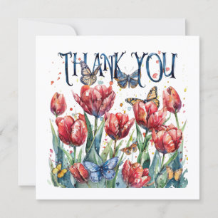 Remerciements Carte de remerciement tulipes et papillons