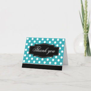 Remerciements Carte de remerciement turquoise à pois avec cadre