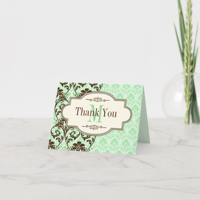 Remerciements Carte de remerciement vintage menthe, motifs bruns (Devant)
