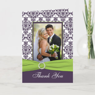 Remerciements Carte de remerciement violette et lime avec photo