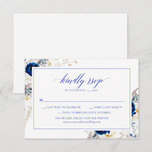 Remerciements Carte de réponse de mariage à calligraphie bleue H