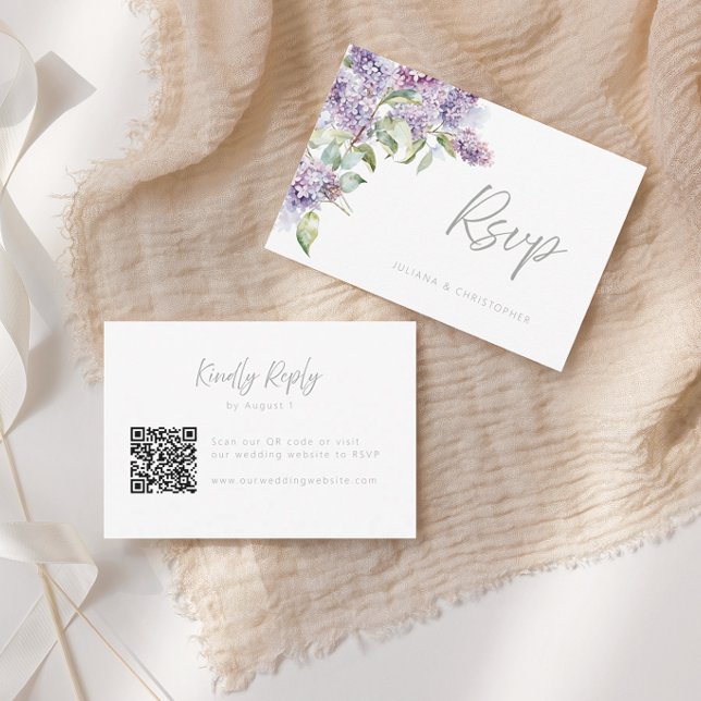 Remerciements Carte de réponse de mariage à code QR florale Lila (Créateur téléchargé)