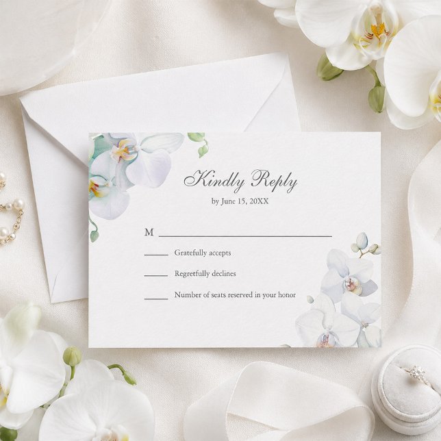 Remerciements Carte de réponse de mariage aux orchidées blanches (Modern Elegant White Orchids Wedding RSVP Card)