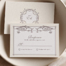 Carte de réponse de mariage baroque ivoire avec mo