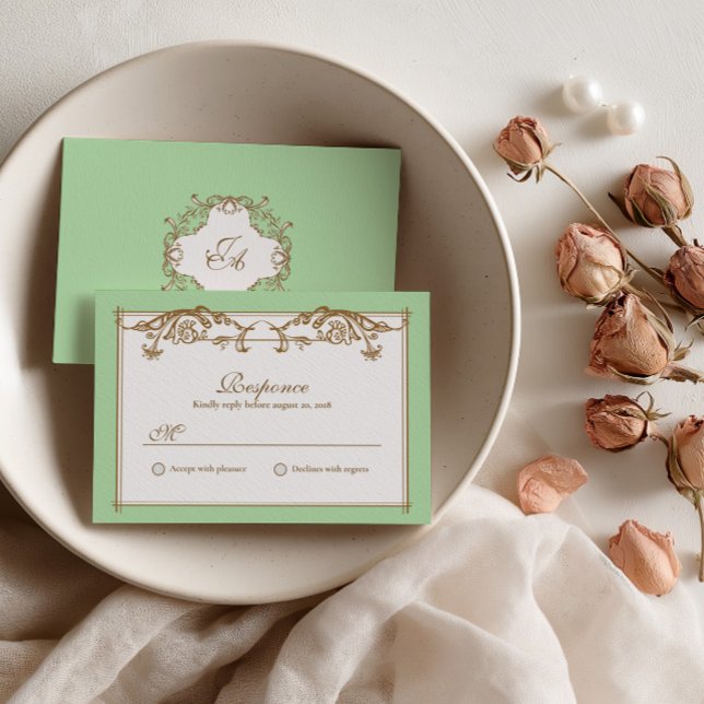 Remerciements Carte de réponse de mariage baroque vert menthe (Créateur téléchargé)