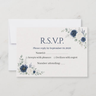 Remerciements Carte de réponse de mariage florale bleu marine ar