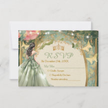 Carte de réponse de princesse en vert sauge, robe