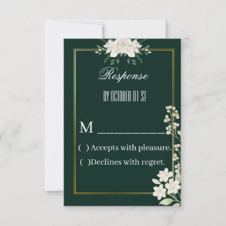 Remerciements Carte de réponse florale verte et dorée élégante