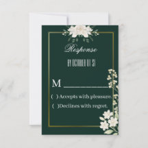 Carte de réponse florale verte et or élégante