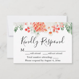 Remerciements Carte de réponse RSVP florale moderne orange verte