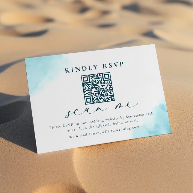 Remerciements Carte de RSVP QR Code pour mariage sur la plage (Créateur téléchargé)