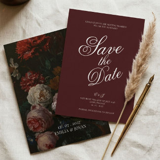 Remerciements Carte de sauvegarde de date Moody Floral Bourgogne