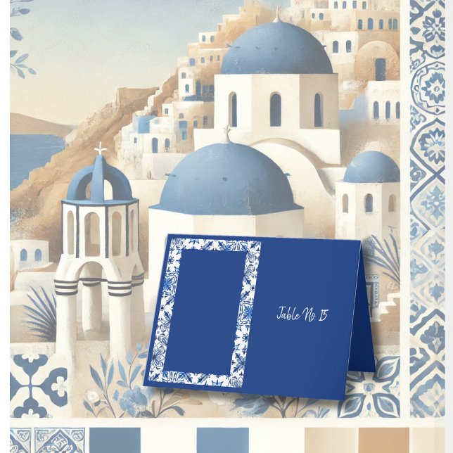 Remerciements Carte de table Mariage de Santorini Bleu Méditerra (Créateur téléchargé)