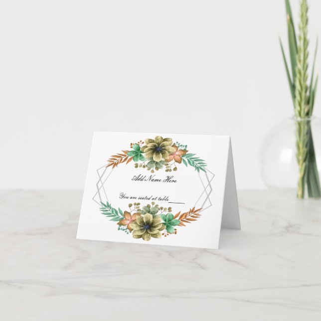 Remerciements Carte de table Mariage Floral Orange Jaune (Devant)