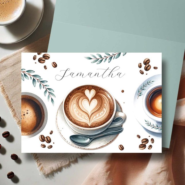 Remerciements Carte de thème de douche de mariée au café (bridal shower card features coffee theme and personalized with the bride to be's name.)