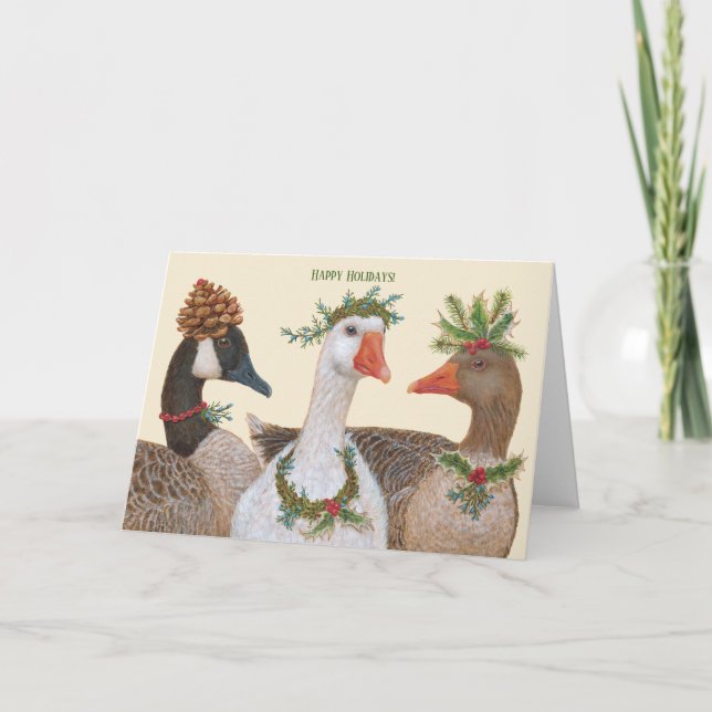 Remerciements Carte de vacances Festive Geese (Devant)