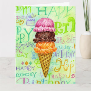Remerciements Carte de voeux Anniversaire Crème Ice Cône Trois S