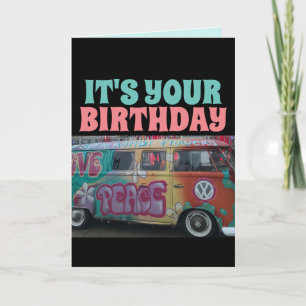 REMERCIEMENTS CARTE DE VOEUX ANNIVERSAIRE DRÔLE HIPPIE VAN