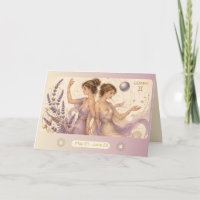 Carte de vœux Art Nouveau Gemini Zodiaque