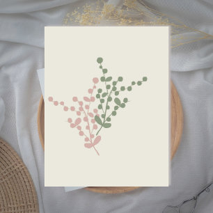 Remerciements Carte de vœux artistique aux baies roses et vertes