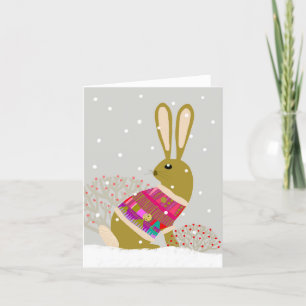 Remerciements Carte de voeux BLANC de lapin Hygge Hiver