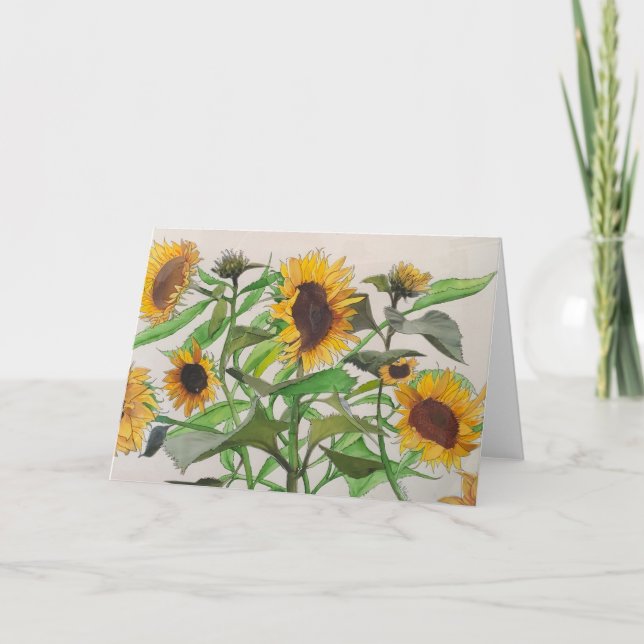 Remerciements Carte de voeux blanche Fleurs de soleil (Devant)
