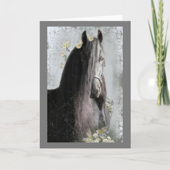 Remerciements Carte de vœux - Cheval noir (Devant)