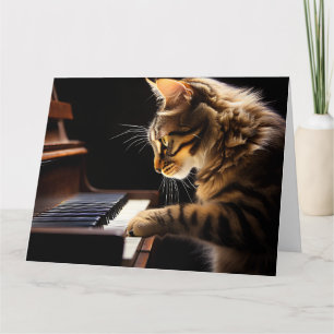 REMERCIEMENTS CARTE DE VOEUX D'ANNIVERSAIRE CHAT JOUANT DU PIANO