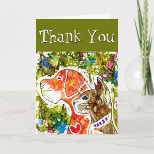 Remerciements Carte de voeux de chien et de chat mignonne et col