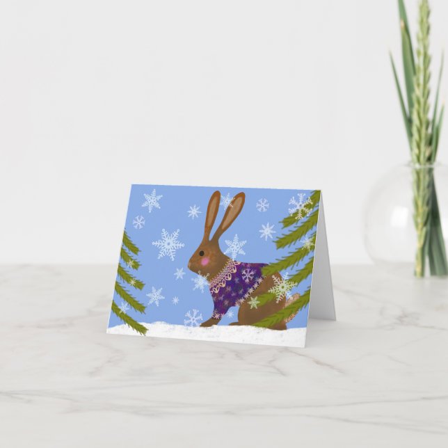 Remerciements Carte de vœux de Noël Lapin Joyeux Hiver (Devant)