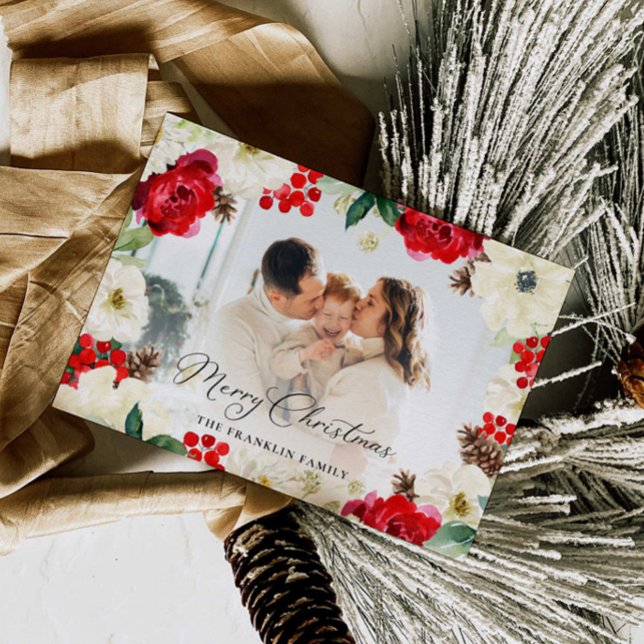 Remerciements Carte de voeux de Noël Red Floral (Créateur téléchargé)