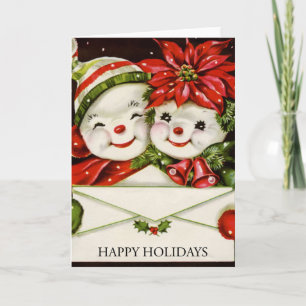 Remerciements Carte de voeux de Noël Retro vintage Snowman
