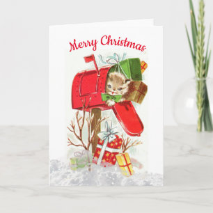 Remerciements Carte de vœux de Noël vintage rétro chat