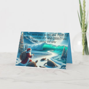 Remerciements Carte de voeux de Père Noël et tortues de mer