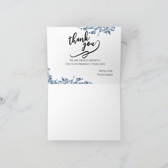 Remerciements Carte de vœux florale bleue élégante  (Intérieur)