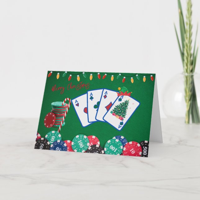 Remerciements Carte de voeux Joyeux Poker de Noël (Devant)