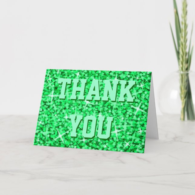 Remerciements Carte de voeux "Merci" vert Glitz "Your Text" (Devant)