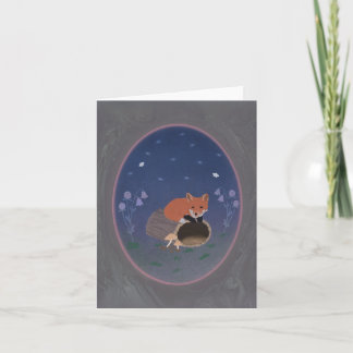 Remerciements Carte de vœux petite Renard au clair de lune sur r