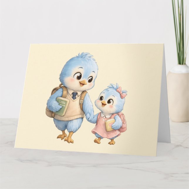 Remerciements Carte de vœux Petits Oiseaux Bleus Mignons Frères  (Devant)