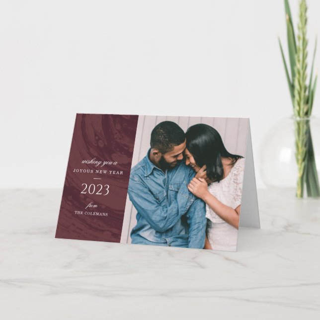 Remerciements Carte de voeux photo marbrée du Nouvel An - Rouge (Devant)
