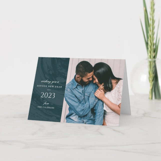Remerciements Carte de voeux photo marbrée du Nouvel An - Turquo (Devant)