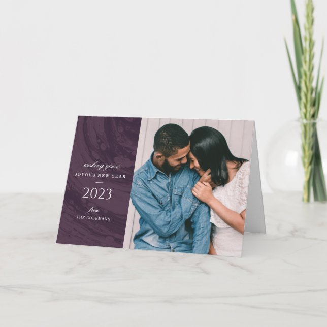 Remerciements Carte de voeux photo marbrée du Nouvel An - violet (Devant)