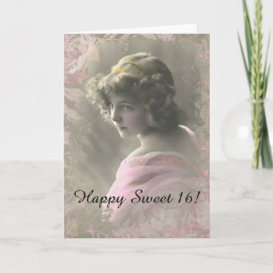 Remerciements Carte de voeux vintage Victorian Teenage Girl Rose