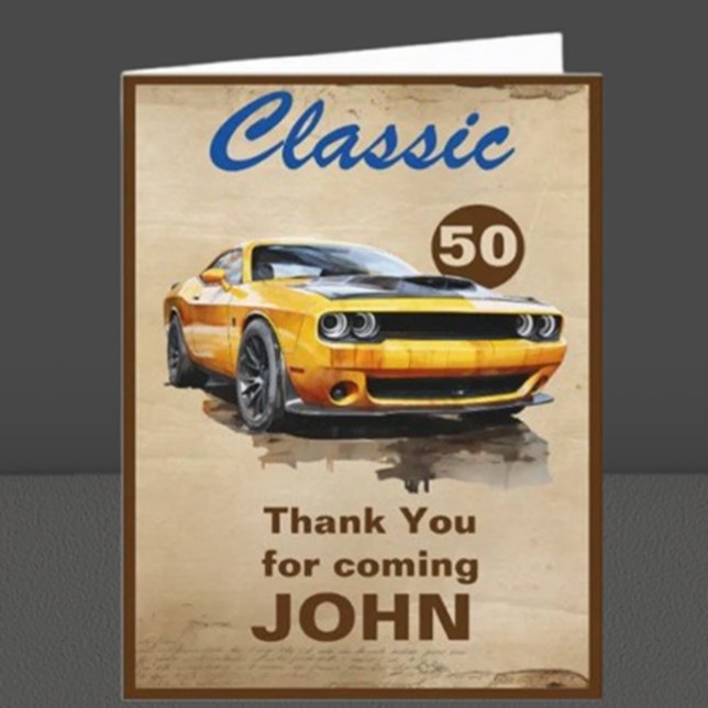 Remerciements Carte de voiture classique 50e anniversaire (Celebrate a milestone with our stunning 50th Birthday Classic Muscle Car Card!)