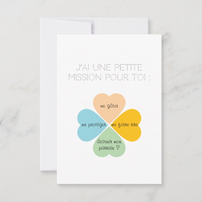 Remerciements Carte demande de Parrain / Marraine -Trèfles cœurs (Devant)