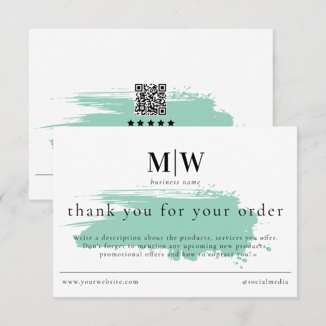 Remerciements Carte d'information de commande d'emballage avec m (Devant / Derrière)