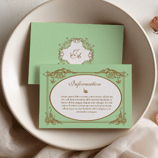 Remerciements Carte d'information de mariage baroque vert menthe