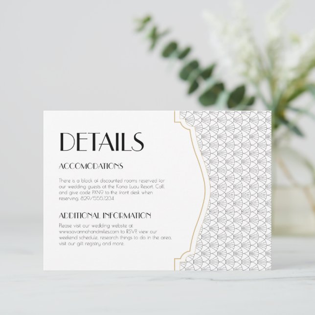 Remerciements Carte d'insertion de détails de mariage Art déco (Debout devant)