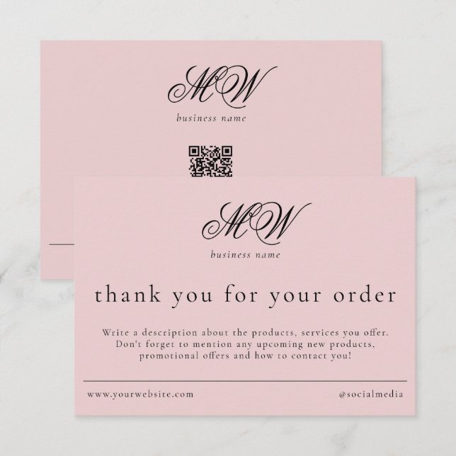 Remerciements Carte d'insertion pour emballage de commande Monog (Devant / Derrière)