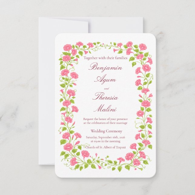 Remerciements Carte d'invitation de mariage florale (Devant)